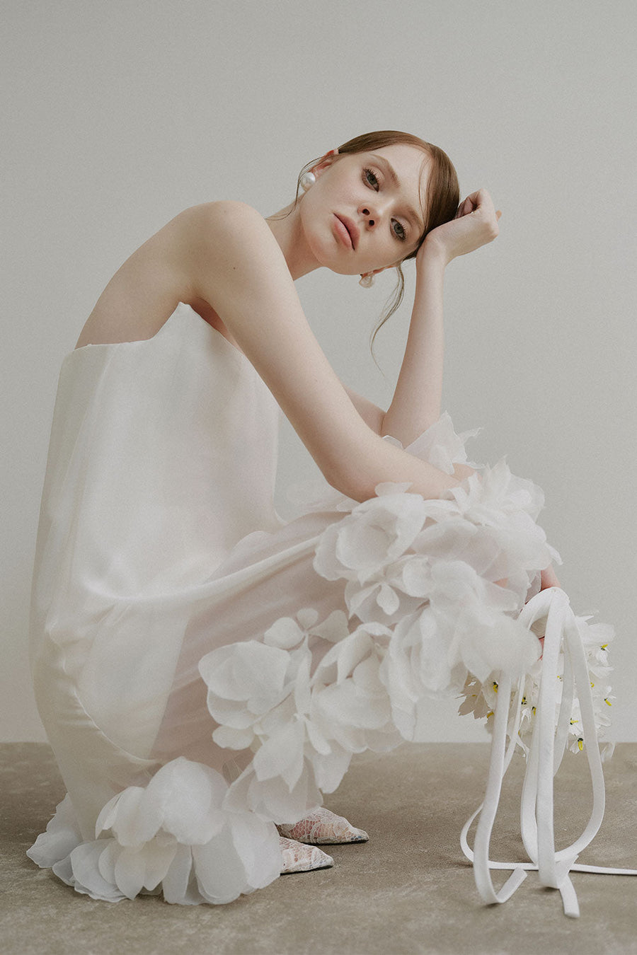 Giselle Trapezoid Flower Applique Voile Mini Dress Mini Dress Lecia Bridal