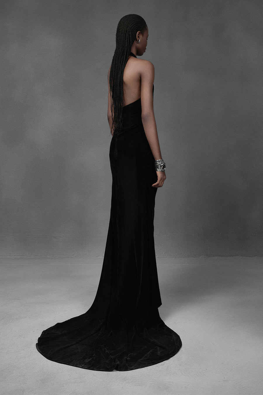 Shark Mermaid Plunge Neck Velvet Floor Length Dress Gown Dress DAS LA VIE