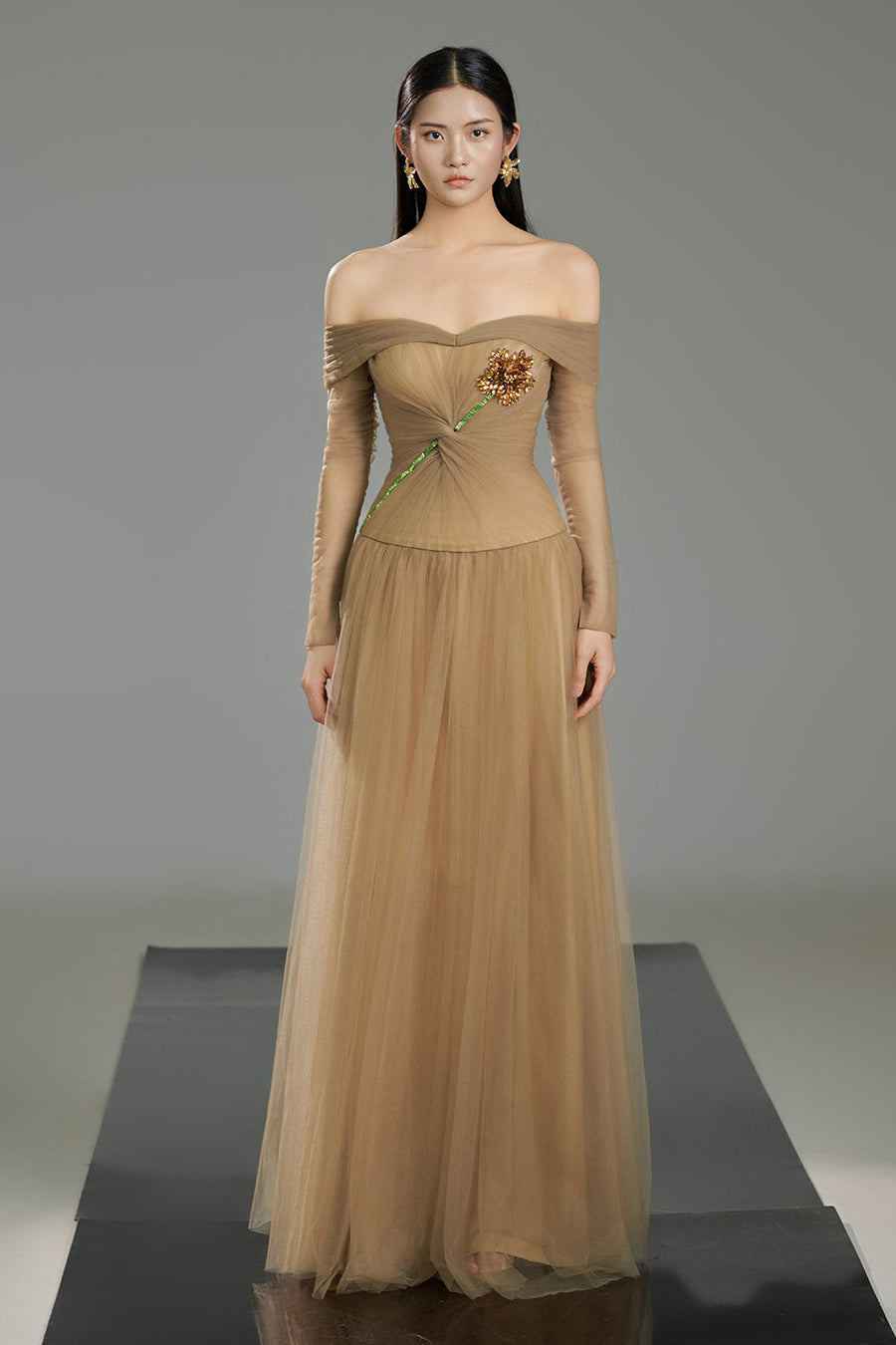 Rodrigo Gathered Stone Polyester Floor Length Dress 6