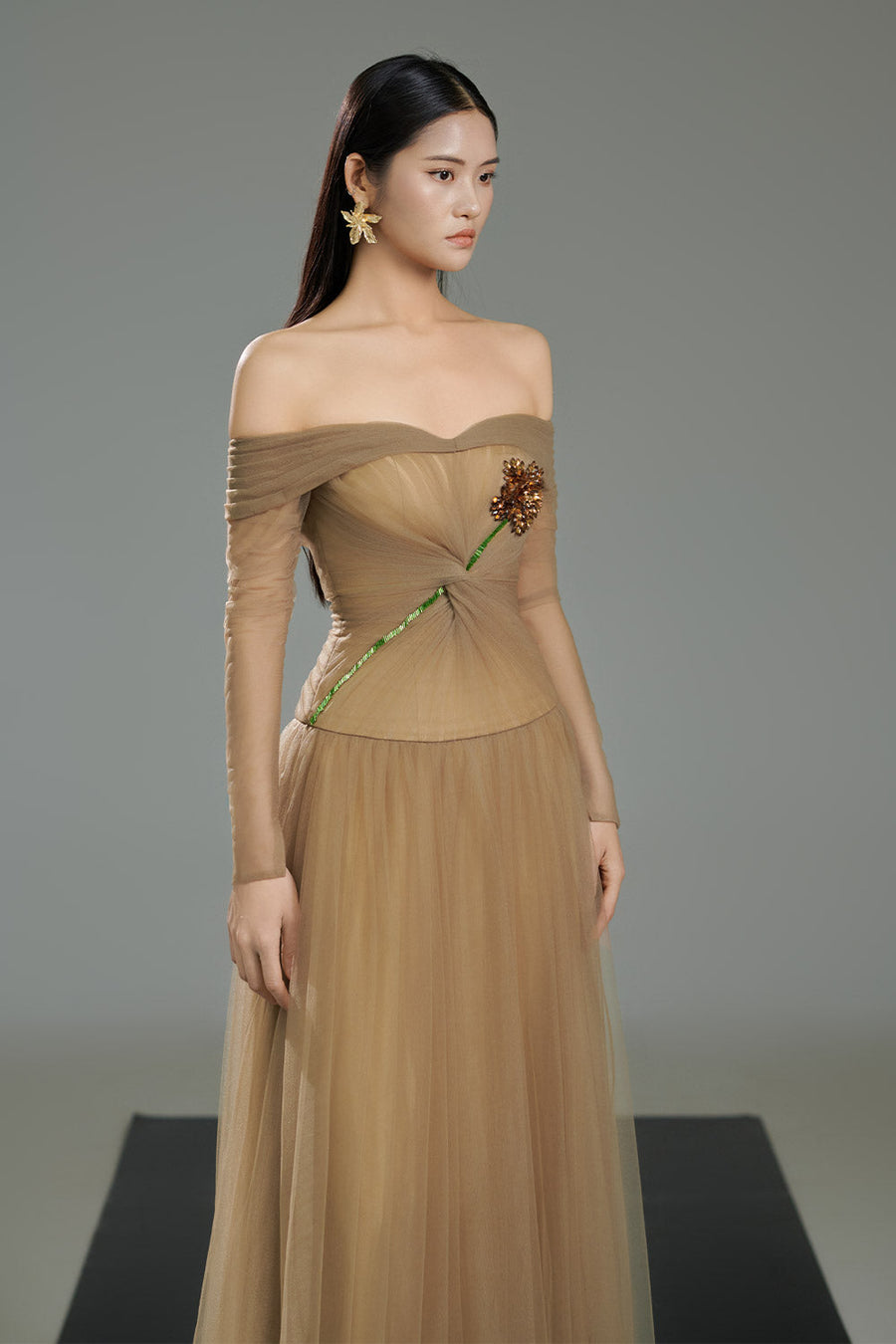 Rodrigo Gathered Stone Polyester Floor Length Dress 2