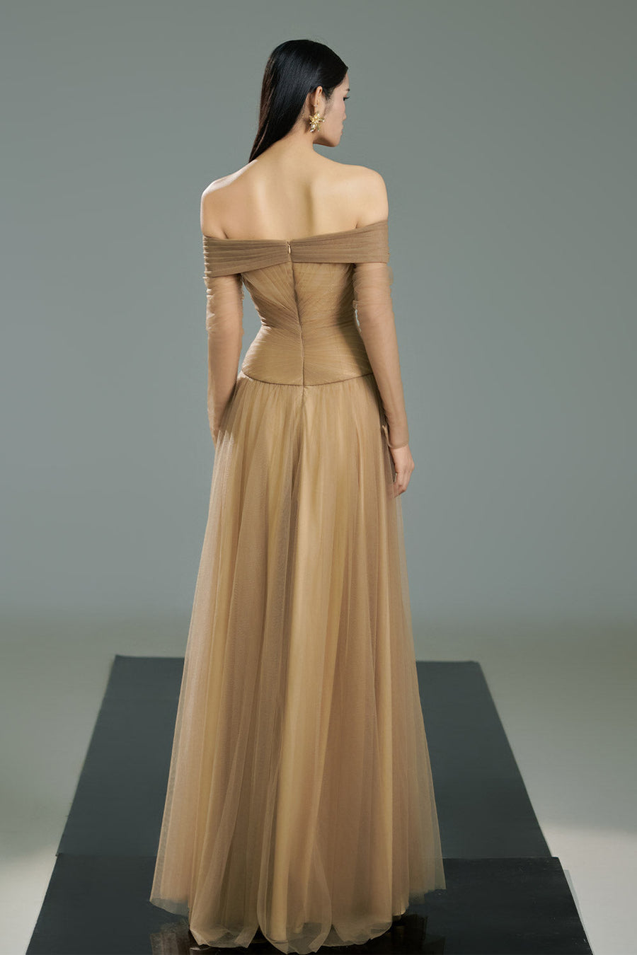 Rodrigo Gathered Stone Polyester Floor Length Dress 3