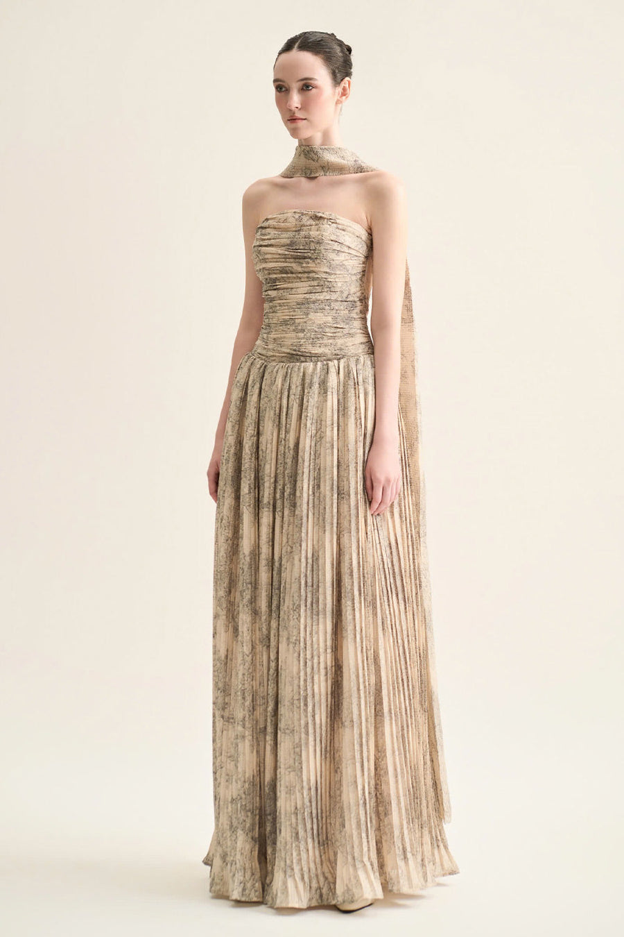 Cascade Gathered Open Shoulder Polyester Floor Length Dress 6