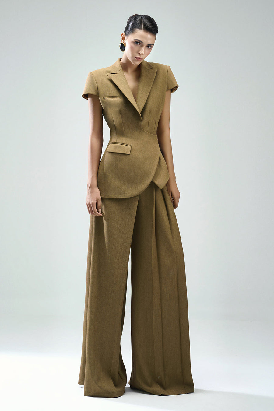 Margot Straight Draped Crinkle Crepe Floor Length Pants 5