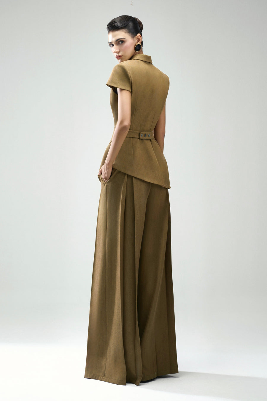 Margot Straight Draped Crinkle Crepe Floor Length Pants 4