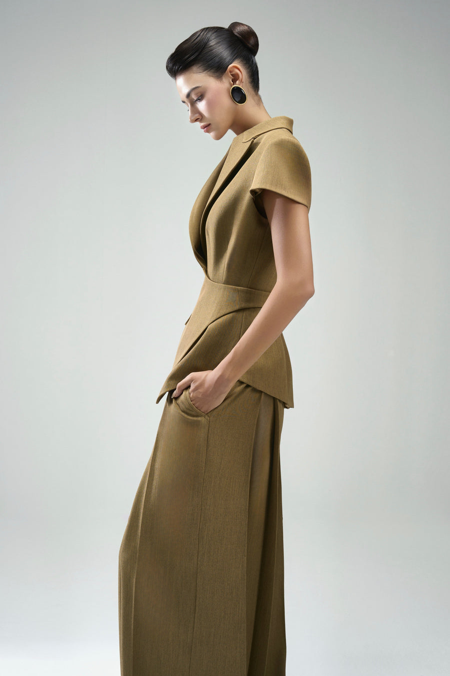 Margot Straight Draped Crinkle Crepe Floor Length Pants 2