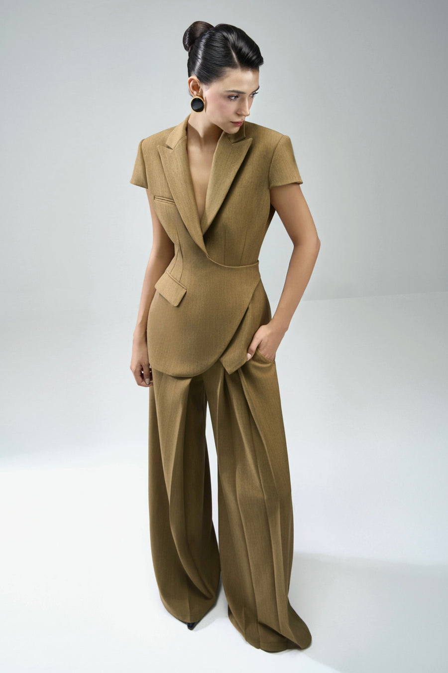 Margot Straight Draped Crinkle Crepe Floor Length Pants 3