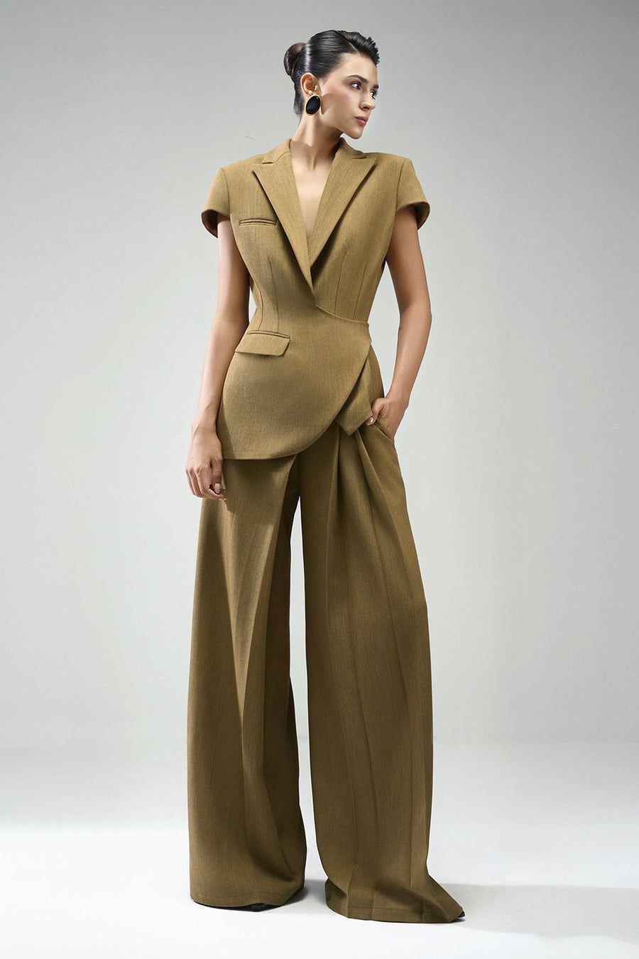 Margot Straight Draped Crinkle Crepe Floor Length Pants 1
