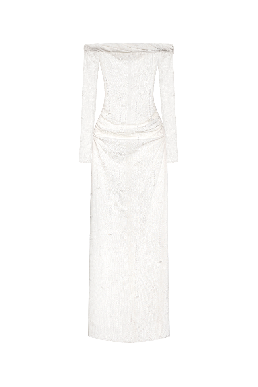 White Floral Beaded Off-shoulder Dress 1