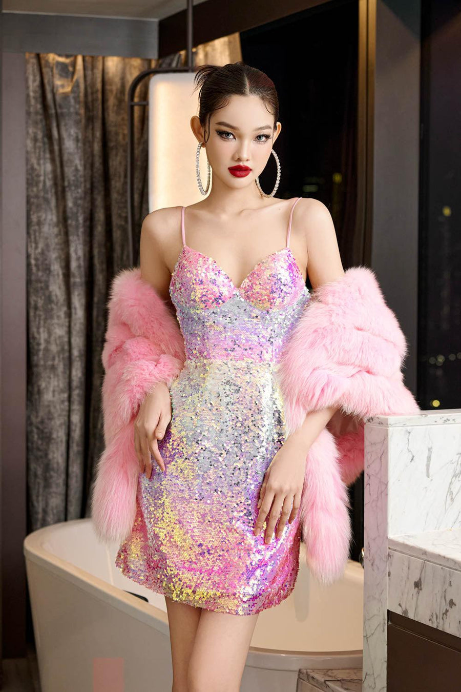 Mirage Night A-line Spaghetti Strap Sequin Mini Dress 7