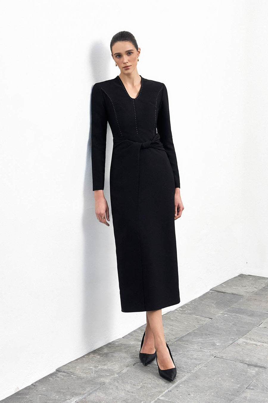 Aella Sheath Twisted Cotton Blend Midi Dress 5