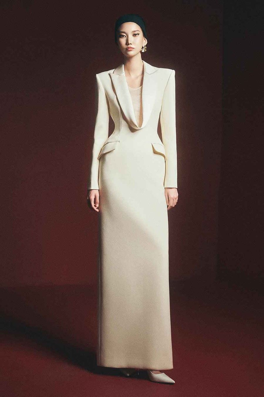 Miranda Sheath Peak Lapel Polyester Floor Length Dress Maxi Dress Maison des Copains