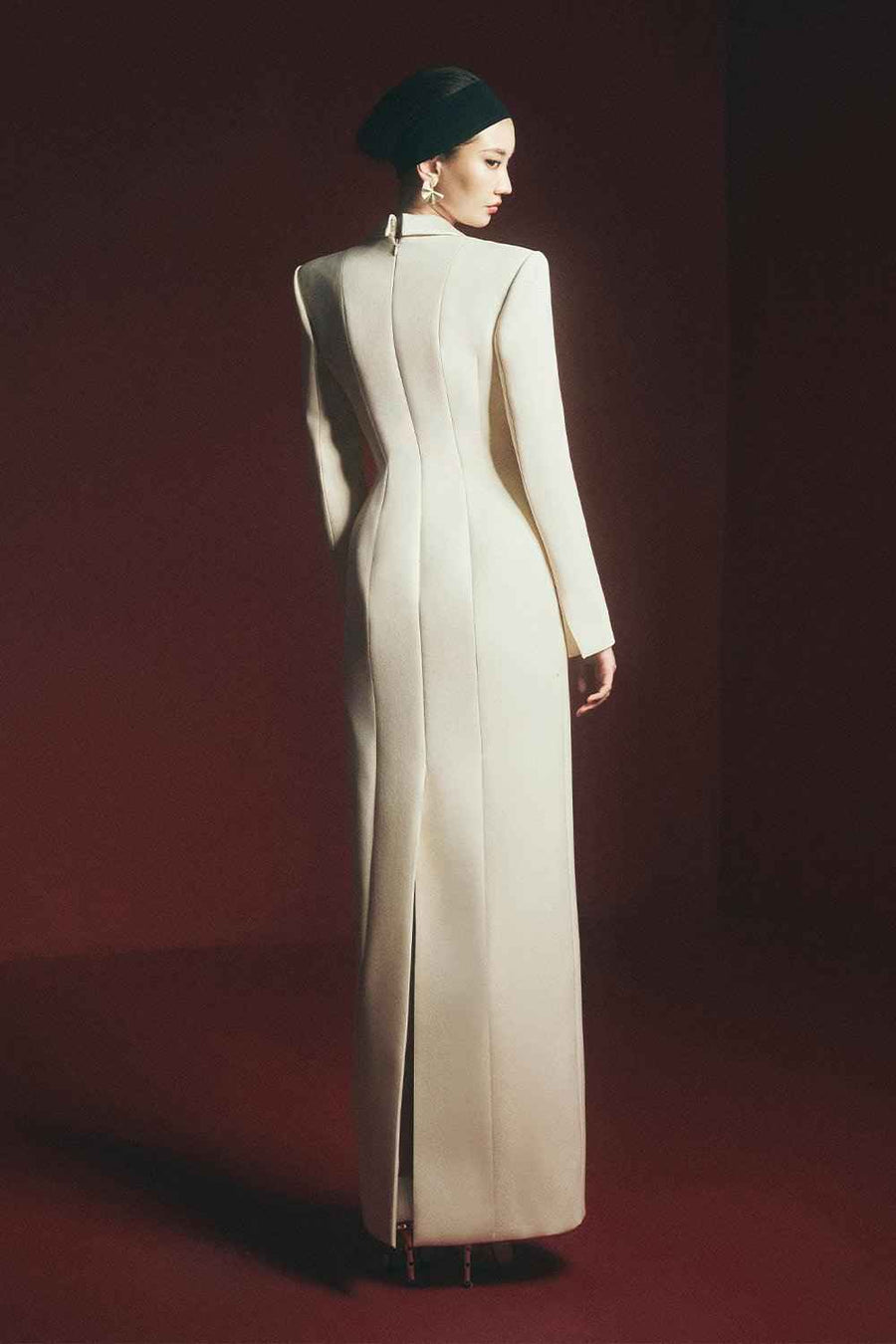 Miranda Sheath Peak Lapel Polyester Floor Length Dress Maxi Dress Maison des Copains