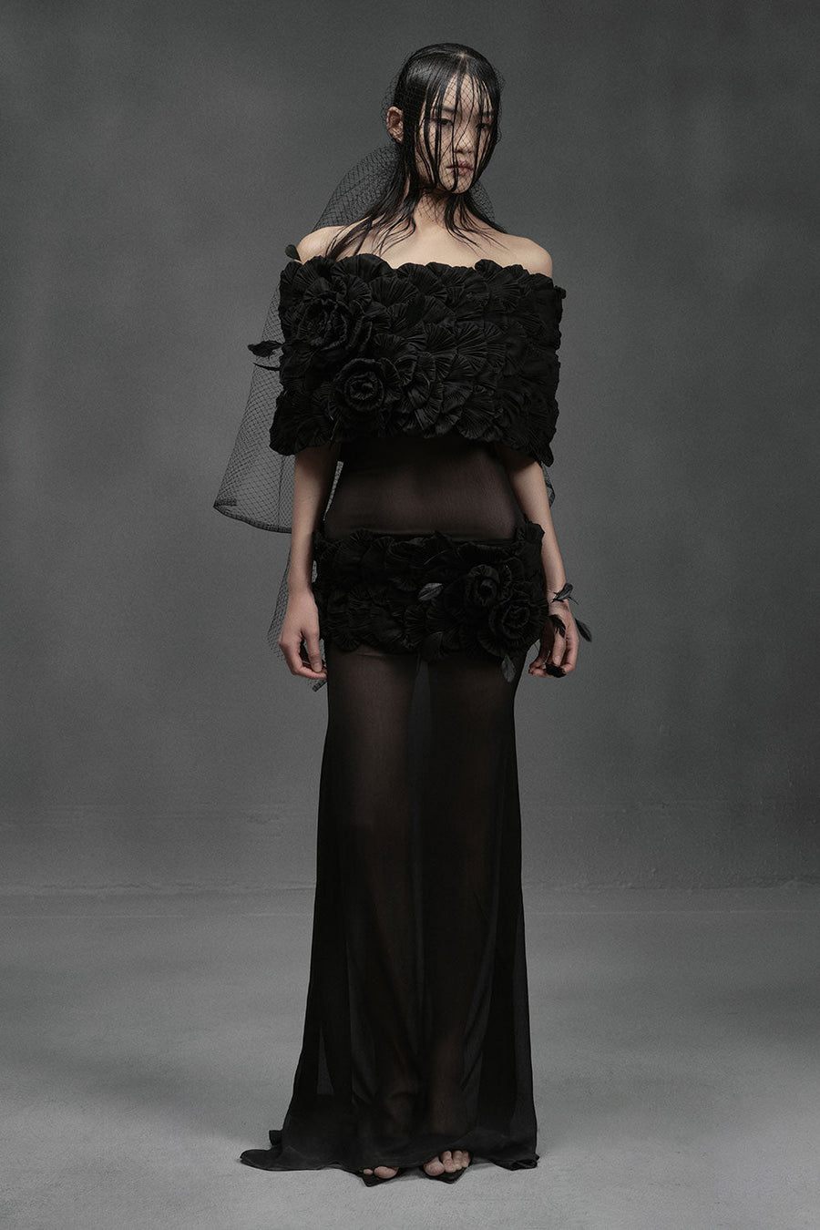 Snapper Sheath Flower Applique Chiffon Floor Length Dress Gown Dress DAS LA VIE