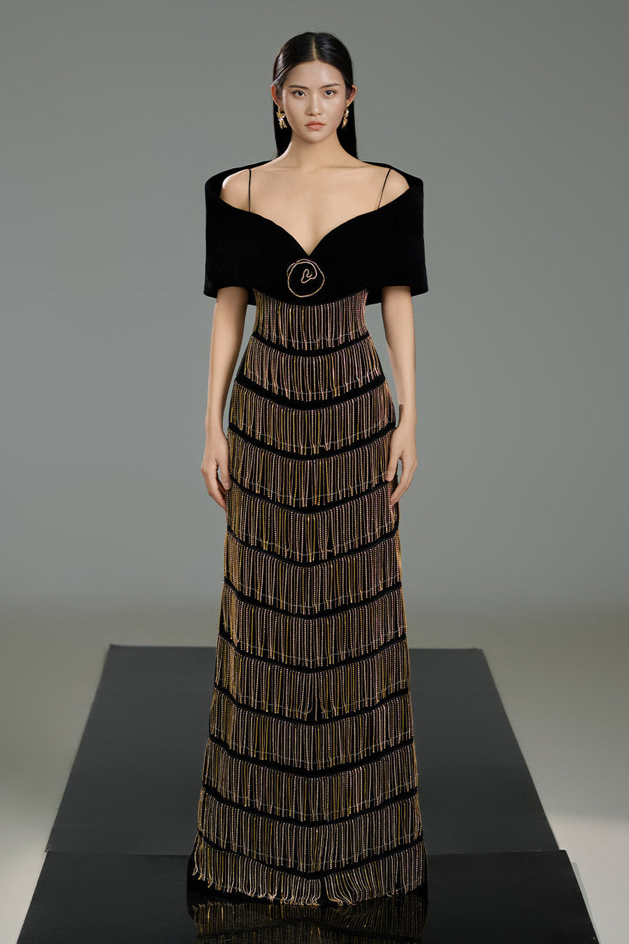 Milena A-line Stone Polyester Floor Length Dress 6