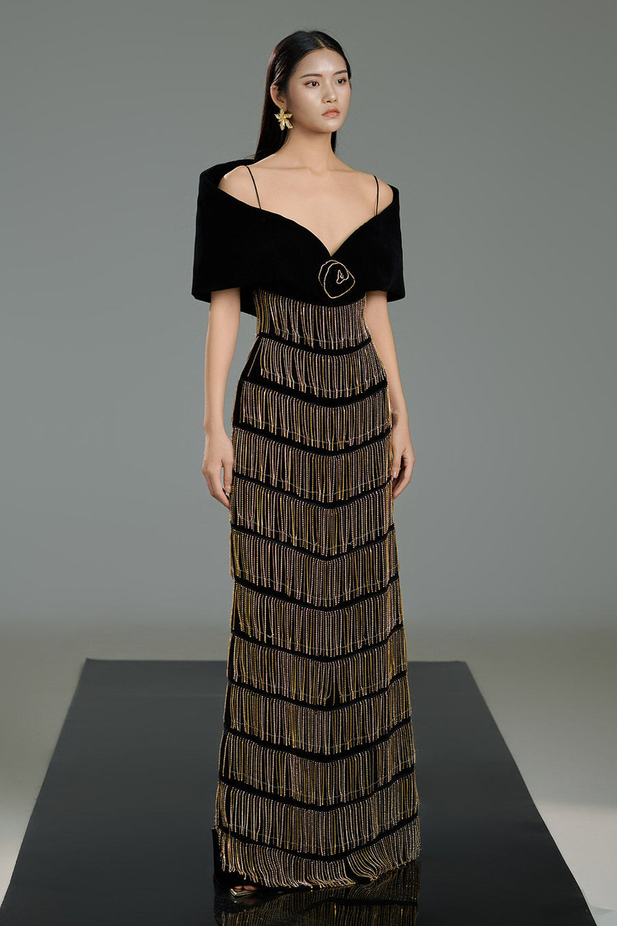 Milena A-line Stone Polyester Floor Length Dress 5