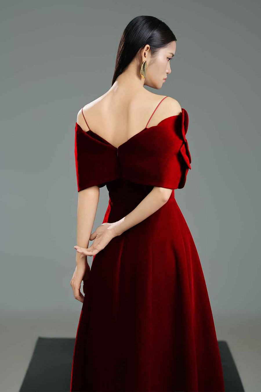 Guevara A-line Cold Shoulder Sleeved Polyester Ankle Length Dress