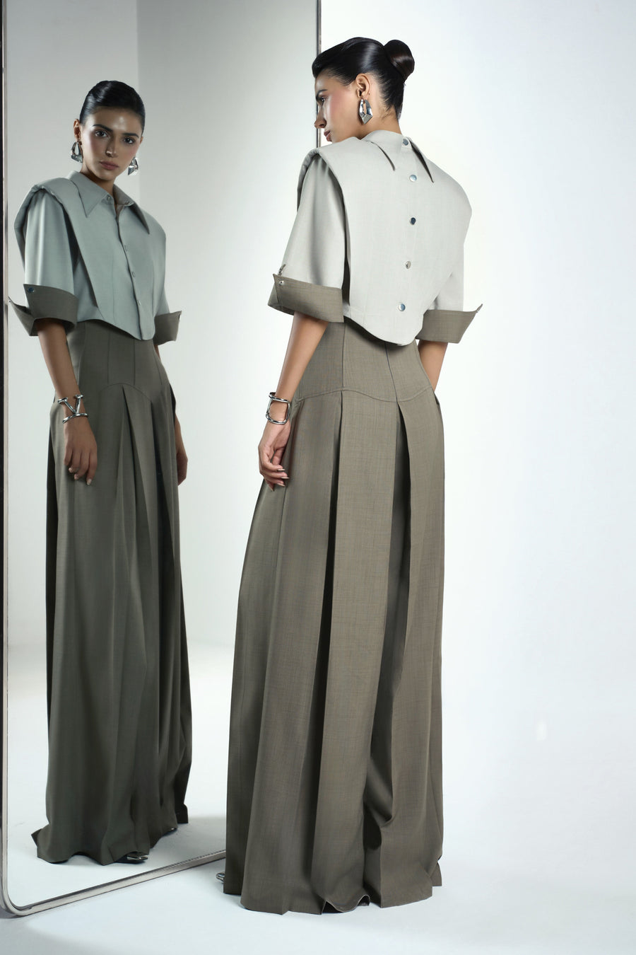 Van A-line Draped Crinkle Crepe Floor Length Pants 11