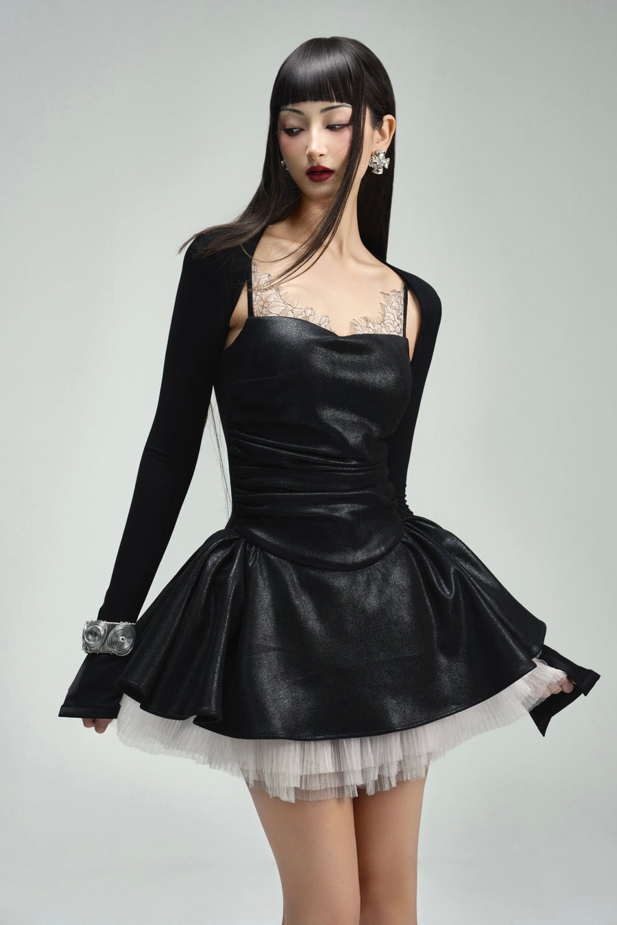 Sugar Bouffont V-Neck Scuba Mini Dress 10