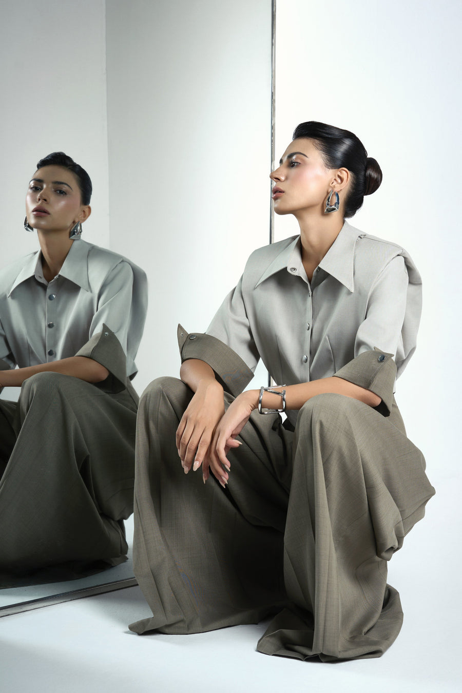 Van A-line Draped Crinkle Crepe Floor Length Pants 9