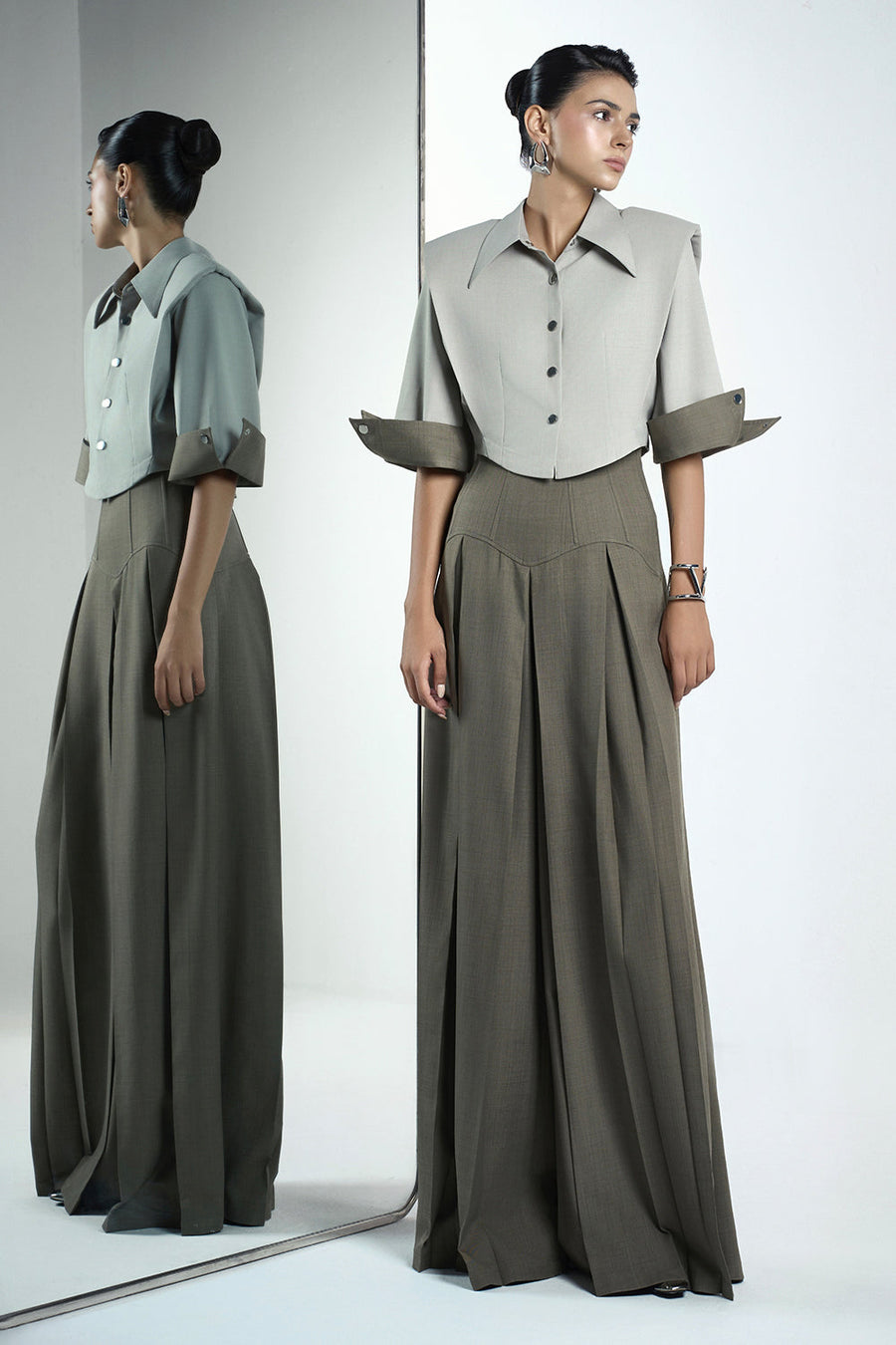 Van A-line Draped Crinkle Crepe Floor Length Pants 7