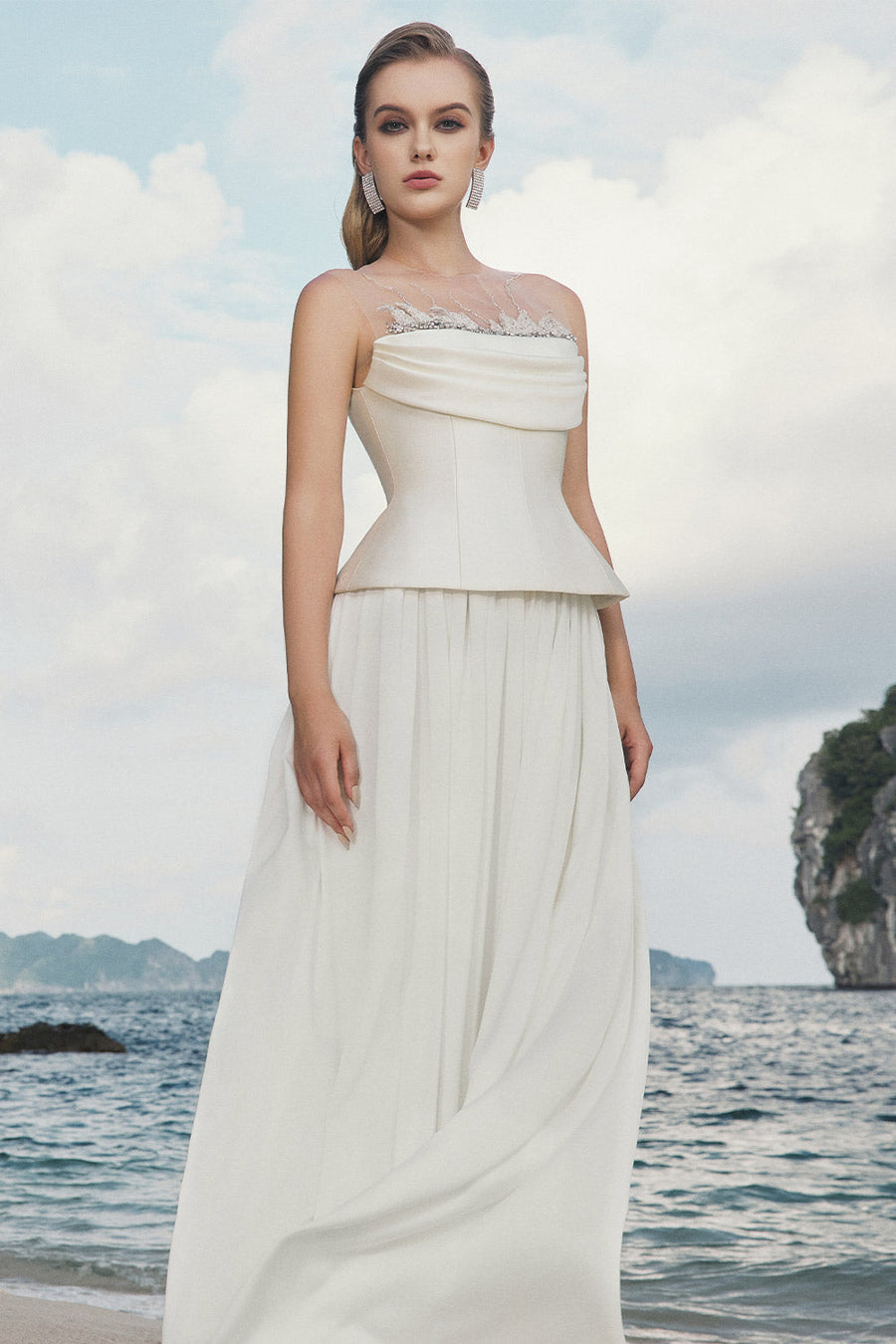 Arlette Gathered Illusion Neck Silk Taffeta Floor Length Set 3