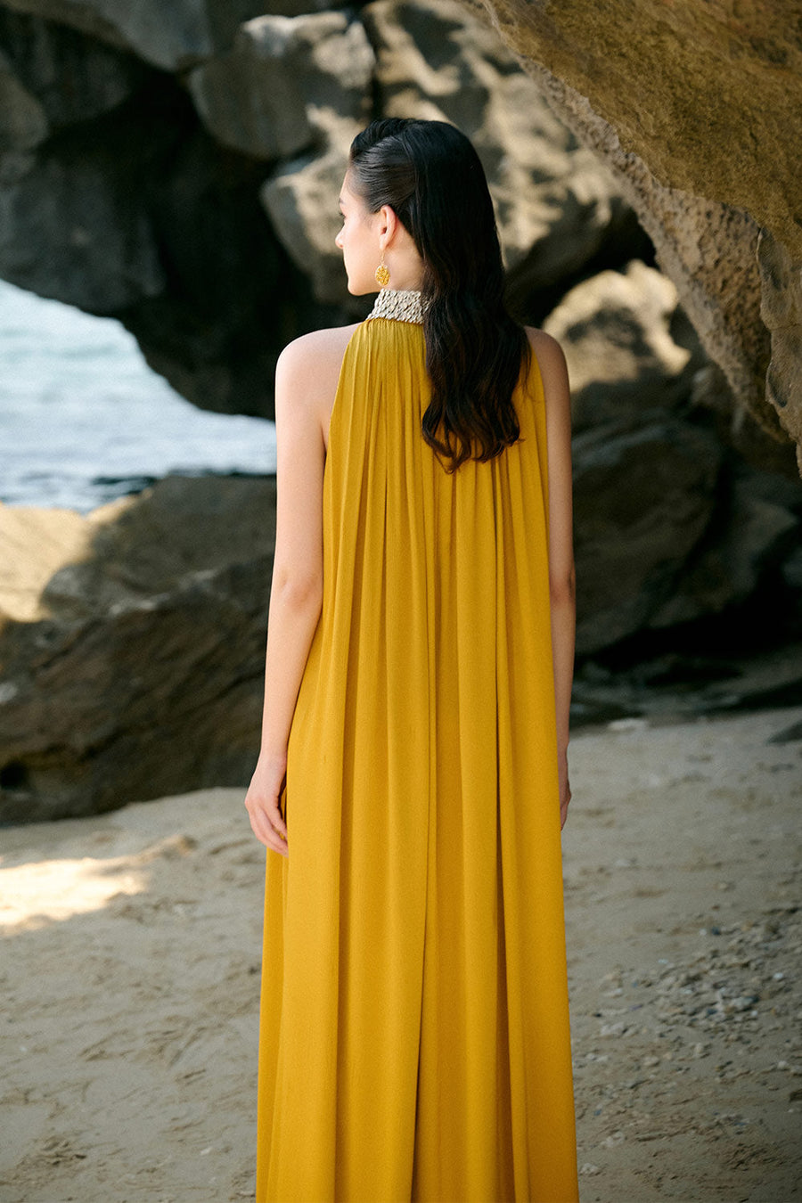 Catalina Straight High Neck Silk Floor Length Dress 3