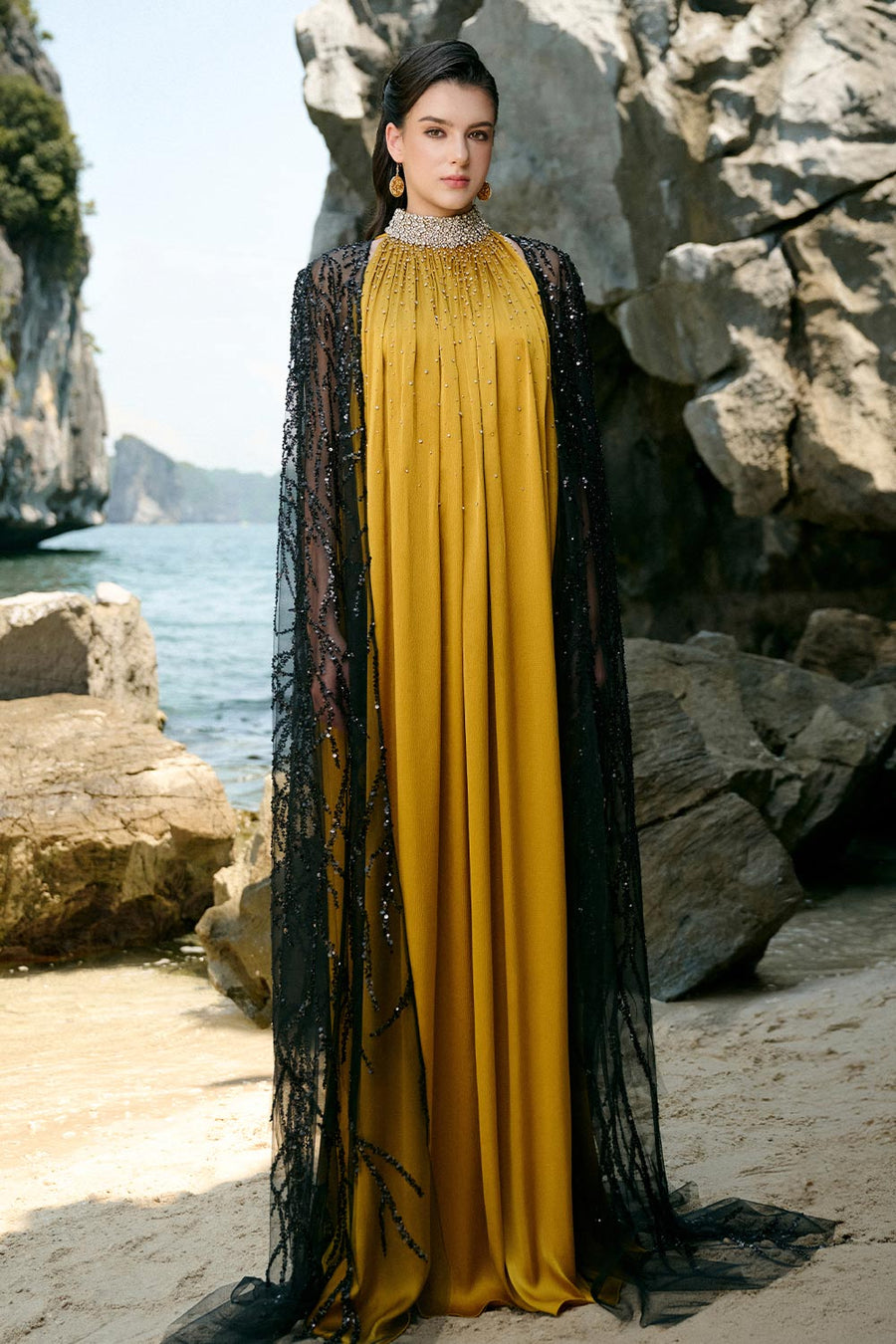 Catalina Straight High Neck Silk Floor Length Dress 5