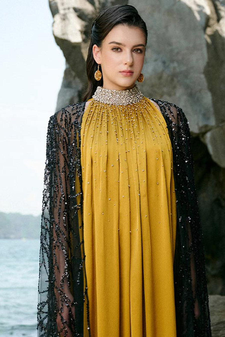 Catalina Straight See-Through Tulle Floor Length Cape Cape TRACY STUDIO