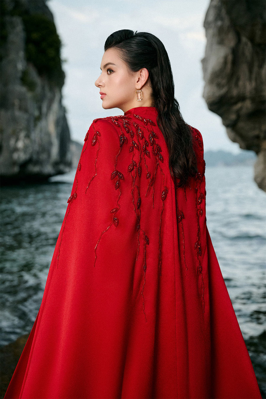 Anya Cape Plunge Neck Duchess Satin Extra Long Length Set 4