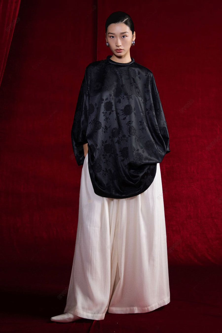 Bich Tam Straight Mock Neck Silk Top 1