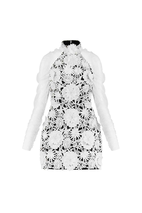 Petalia A-line Halter Neck Lace Mini Dress