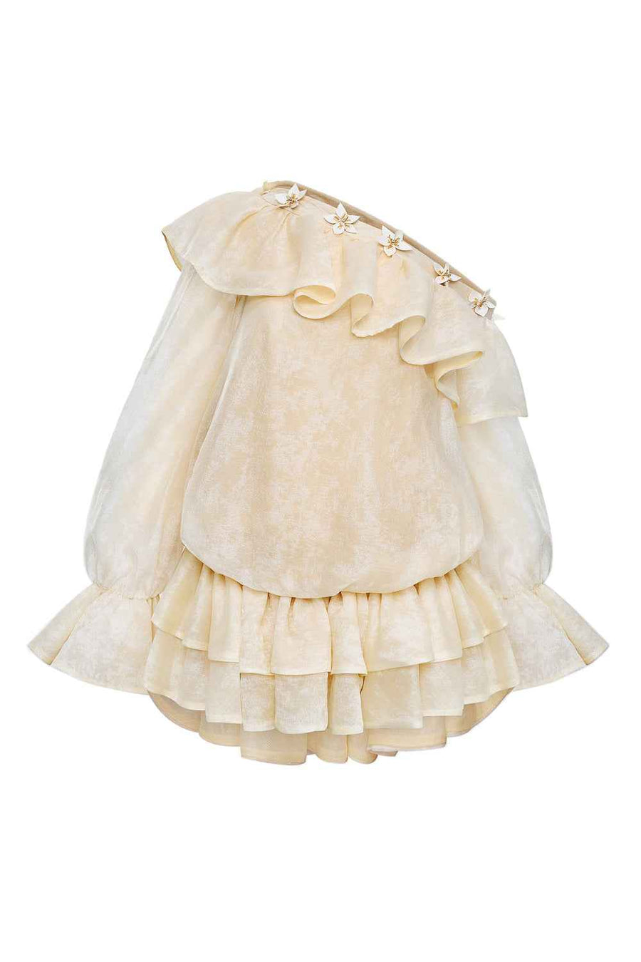Lavallière Asymmetric Neck Applique Mini Dress