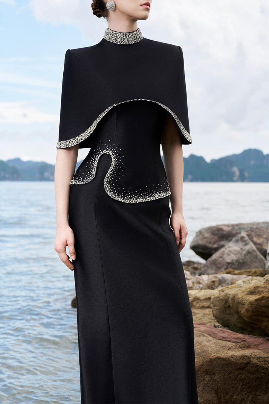 Ramsey Cropped High Neck Velvet Cape Cape TRACY STUDIO