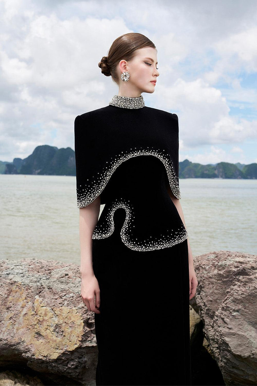 Ramsey Cropped High Neck Velvet Cape Cape TRACY STUDIO