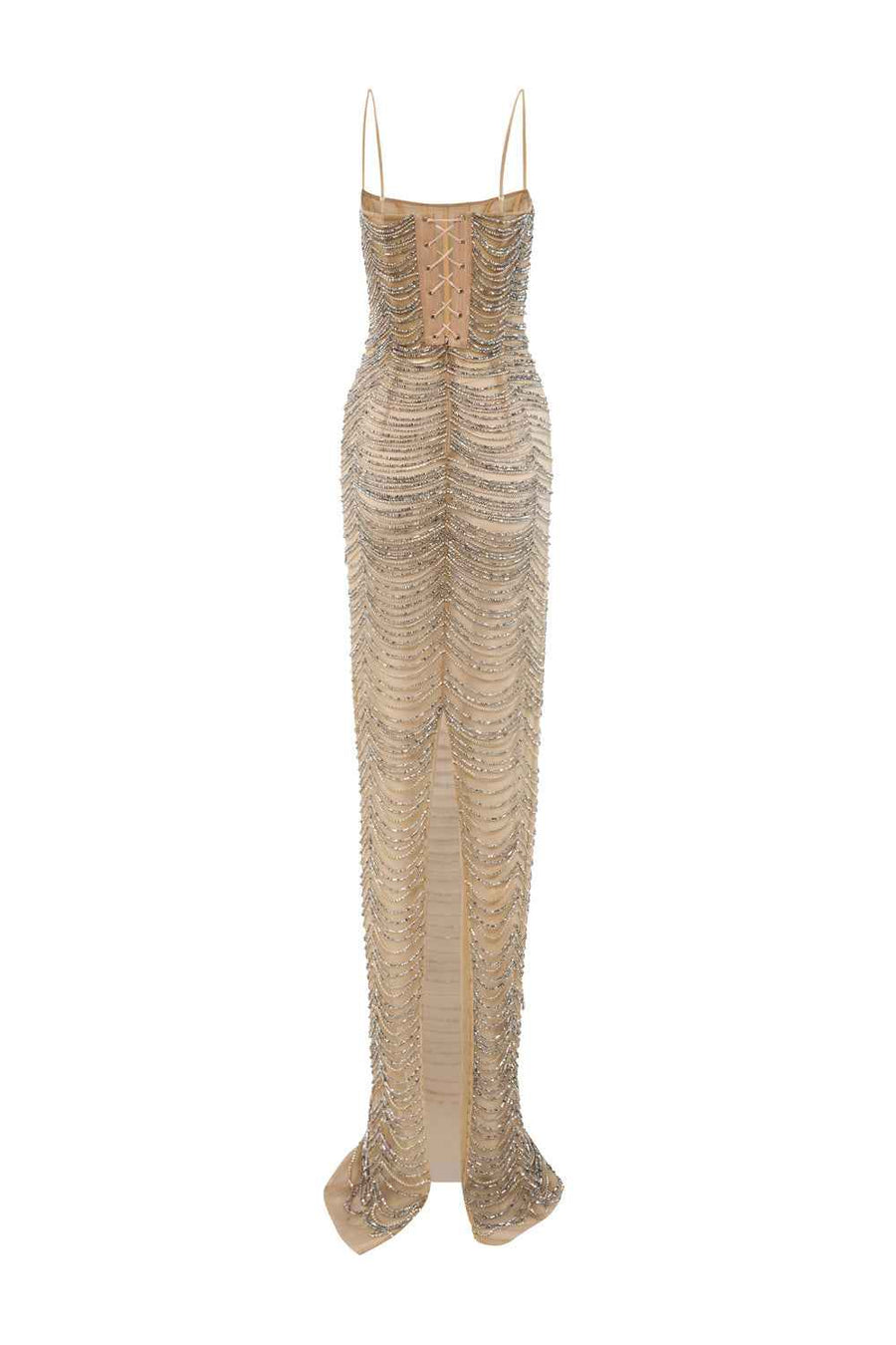 Zanora Bodycon Spaghetti Strap Mesh Floor Length Dress