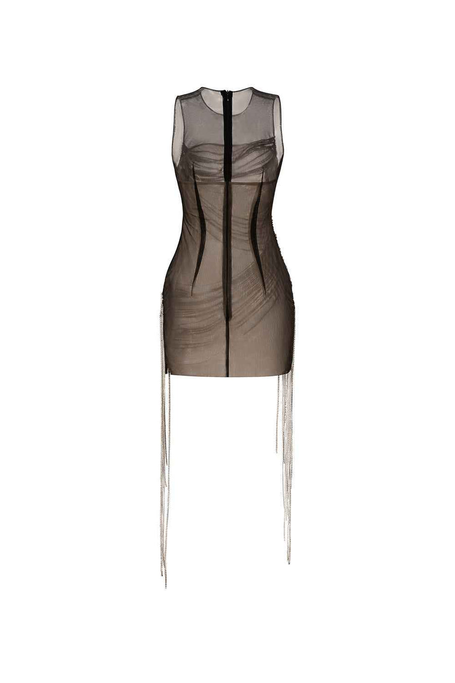 Velithra Bodycon Round Neck Chiffon Mini Dress