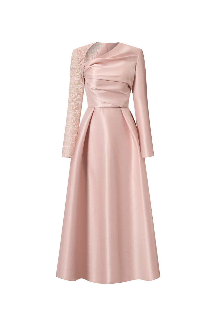 Aarina Fit and Flare Asymmetric Neck Taffeta Midi Dress Rose Pink Midi Dress Calista de Minh Thanh
