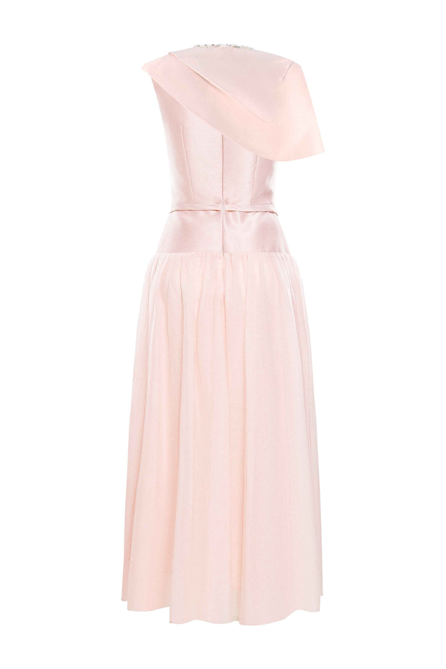 Amorette A-line Round Neck Taffeta Midi Dress