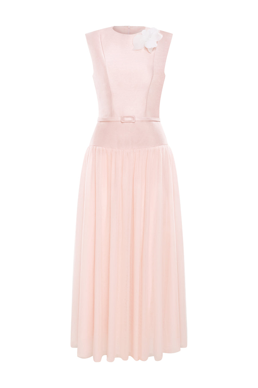 Amorette A-line Round Neck Taffeta Midi Dress 8