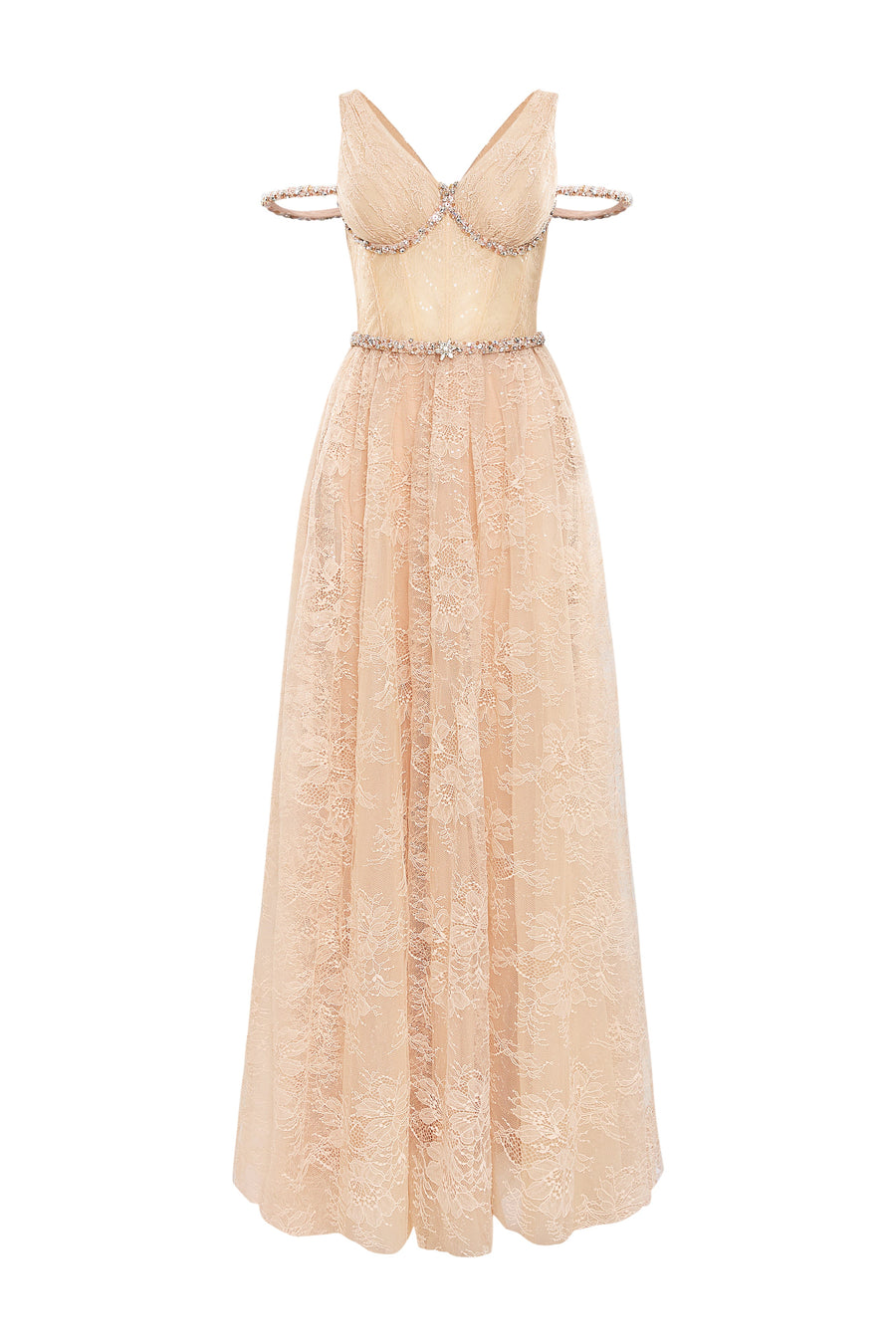 Solenne A-line V-Neck Chantilly Lace Maxi Dress 6