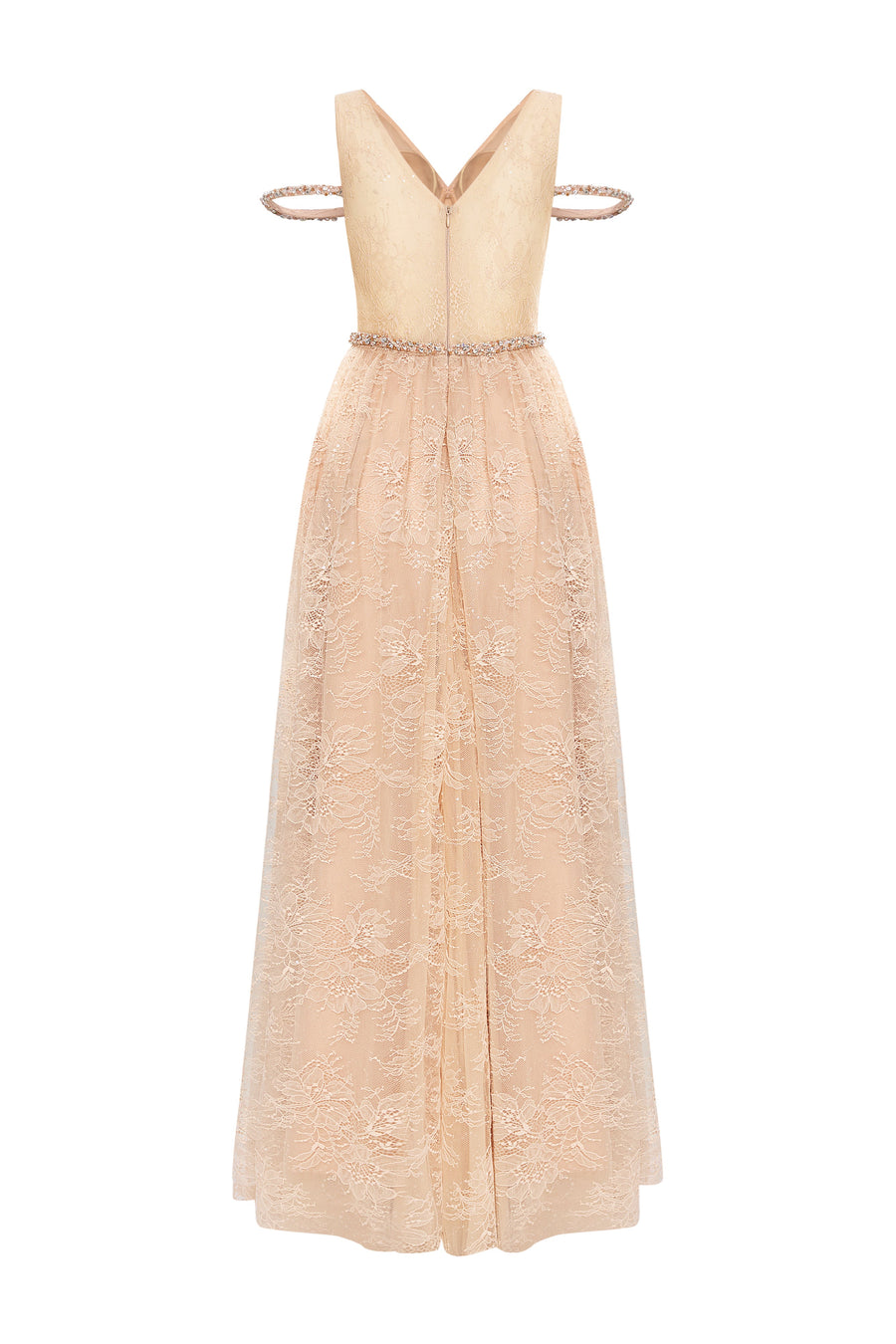 Solenne A-line V-Neck Chantilly Lace Maxi Dress 7