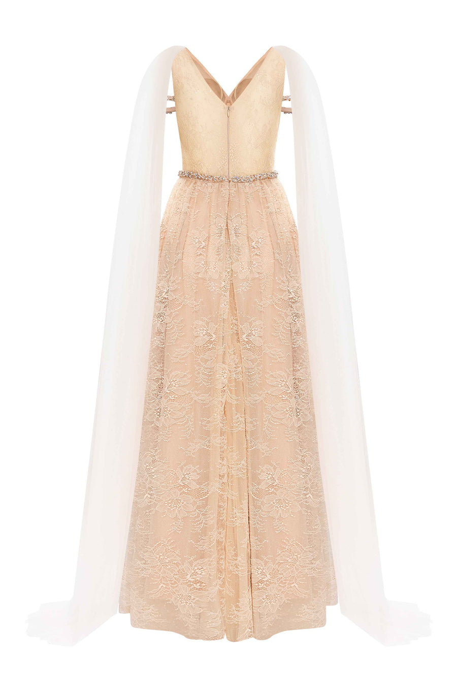 Solenne A-line V-Neck Chantilly Lace Maxi Dress
