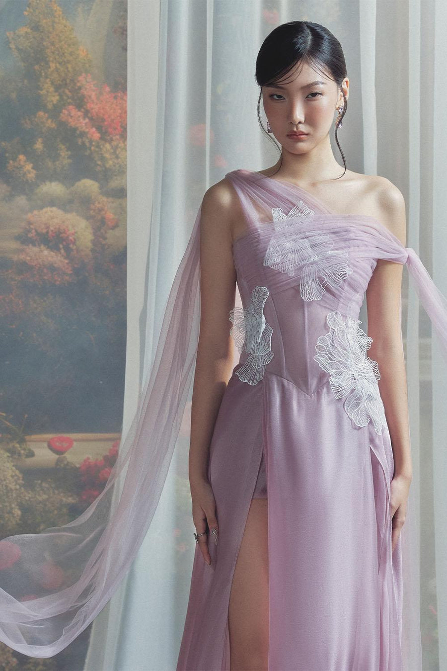 Amethyst Slit Extended Flap Chiffon Floor Length Dress Gown Dress LINH PHUNG
