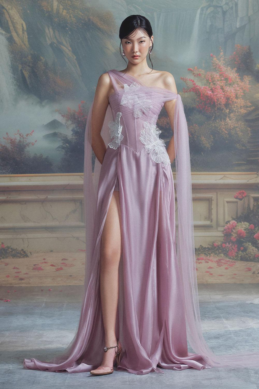 Amethyst Slit Extended Flap Chiffon Floor Length Dress Gown Dress LINH PHUNG