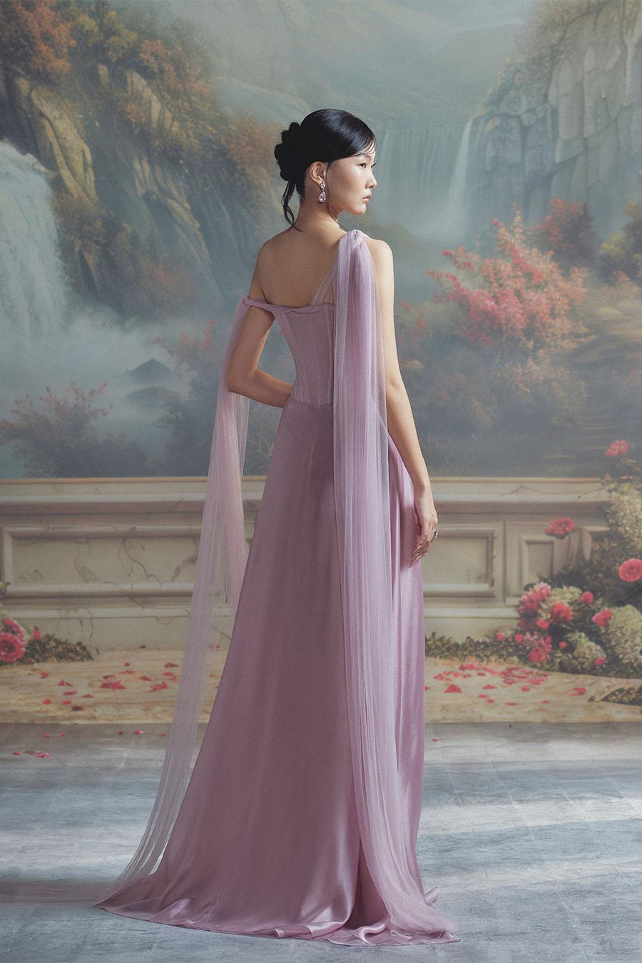 Amethyst Slit Extended Flap Chiffon Floor Length Dress Gown Dress LINH PHUNG