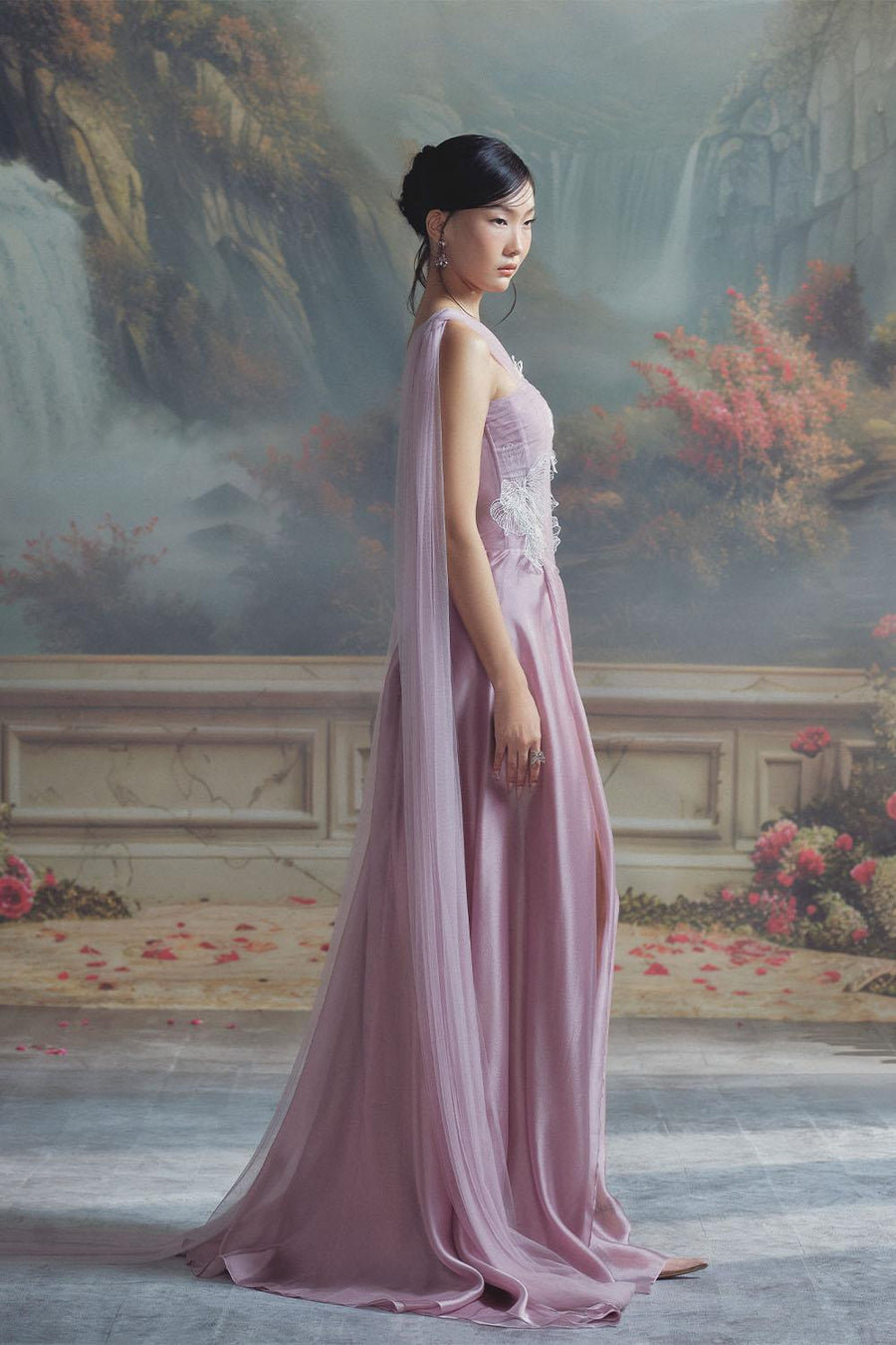 Amethyst Slit Extended Flap Chiffon Floor Length Dress Gown Dress LINH PHUNG