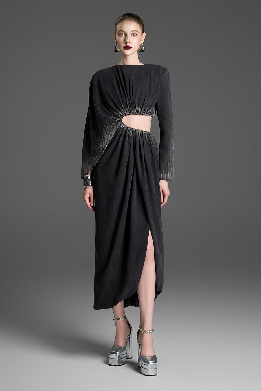 Ana Asymmetric Gathering Midi Dress 1