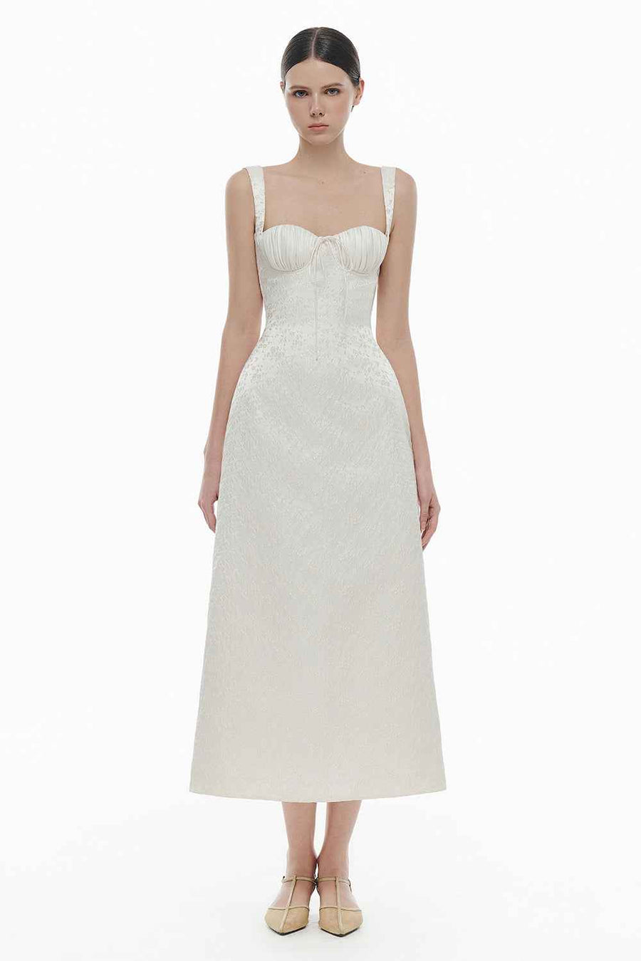 Aurea Sweetheart Draped Midi Dress