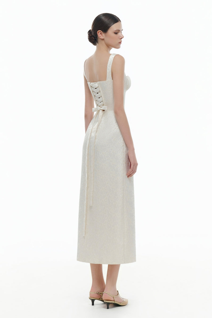 Aurea Sweetheart Draped Midi Dress 4