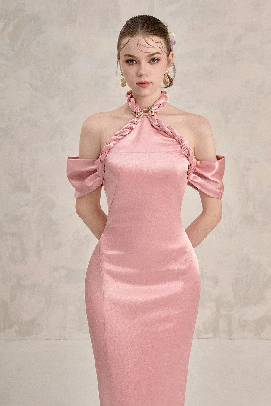 Avara Sheath Cold Shoulder Sleeved Silk Ankle Length Dress Maxi Dress LINH PHUNG